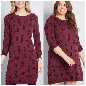 Modcloth Knit The Mark Maroon Red Sweater Dress With Bows 🎀